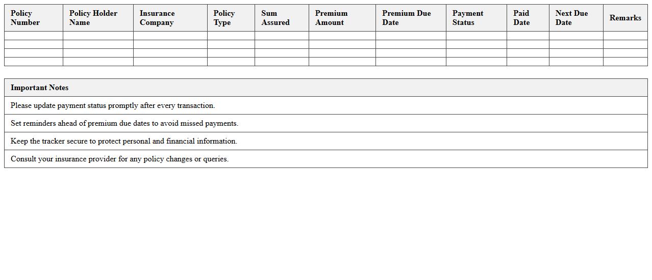 Premium Payment Schedule Tracker