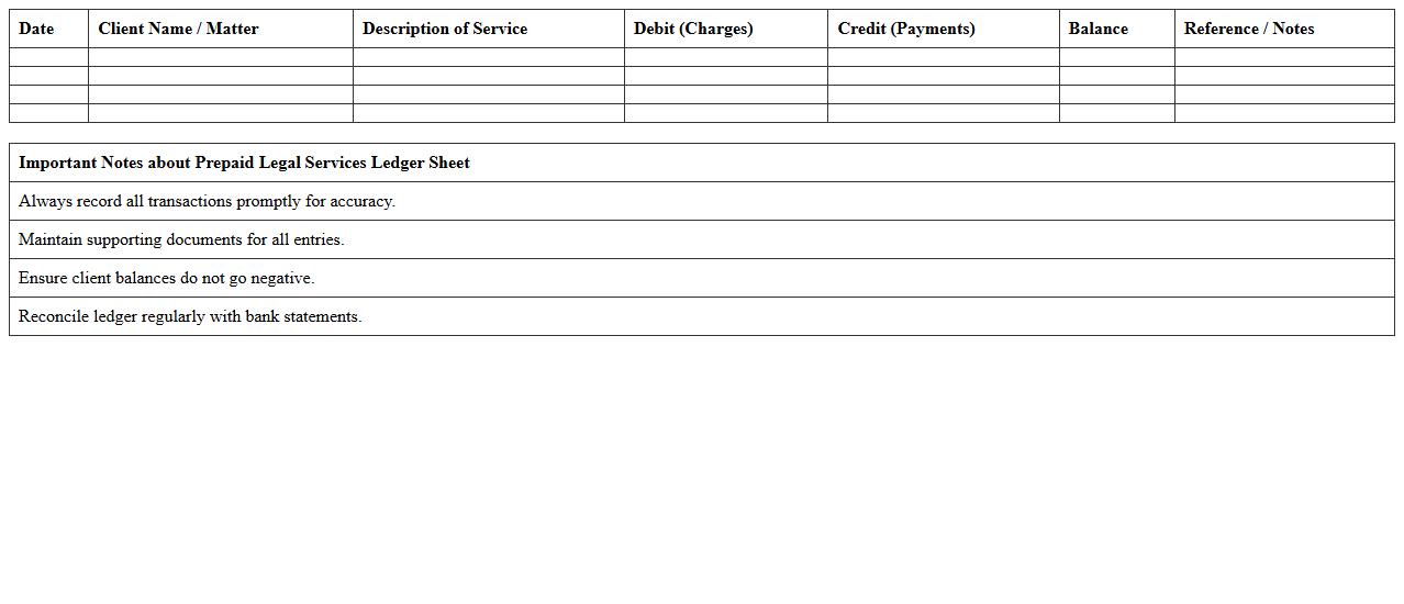 Prepaid Legal Services Ledger Sheet