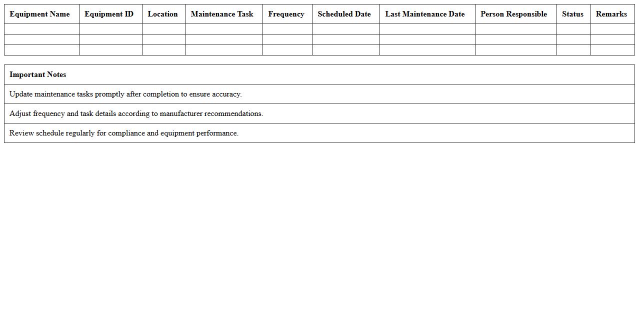 Preventive Maintenance Schedule Excel Template for Manufacturing Equipment