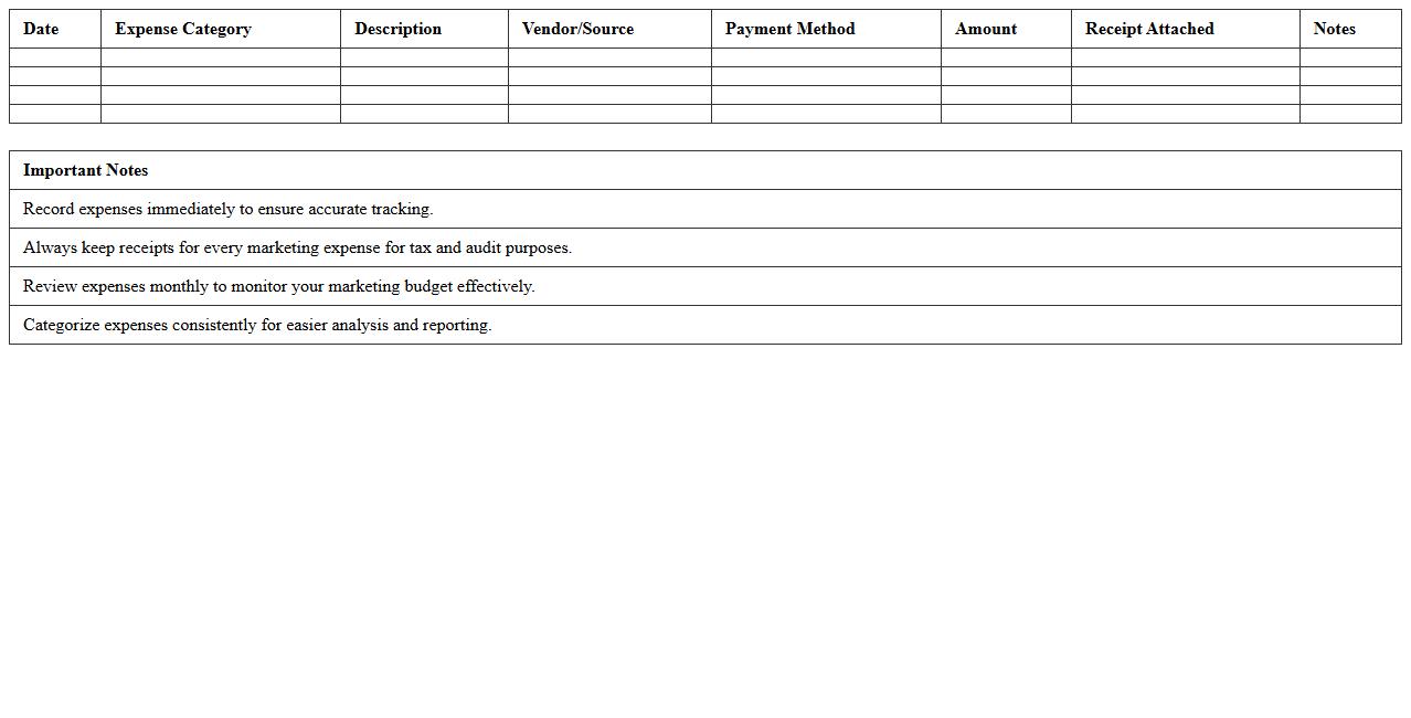 Printable Marketing Expense Log for Small Business