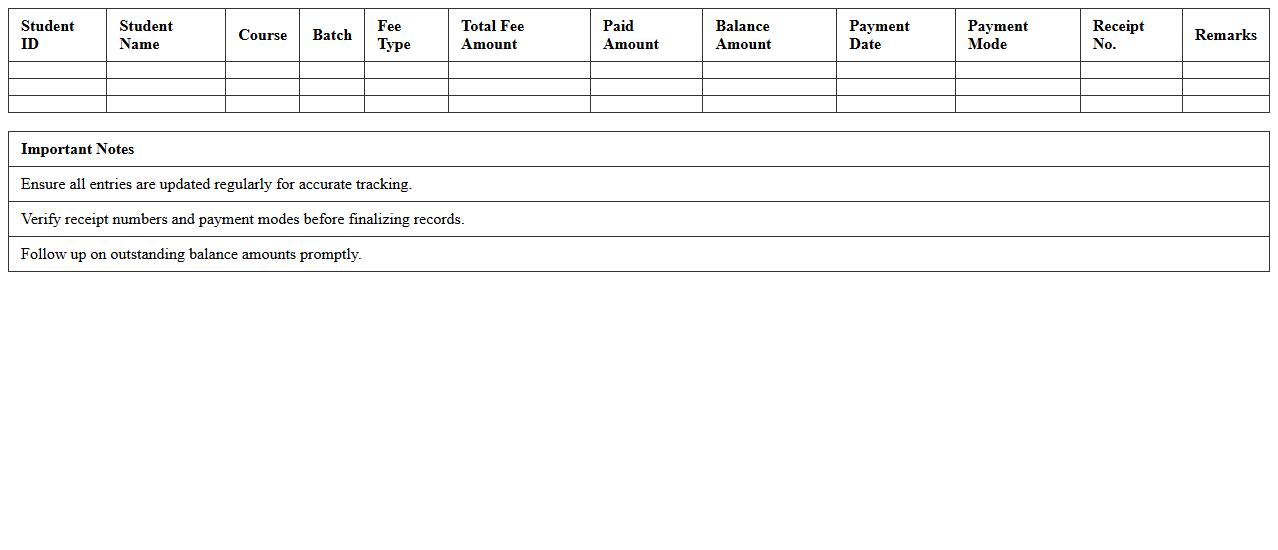 Private Institute Fee Collection Dashboard Template