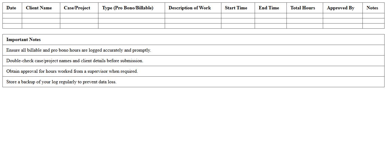 Pro Bono and Billable Hours Log Excel Template