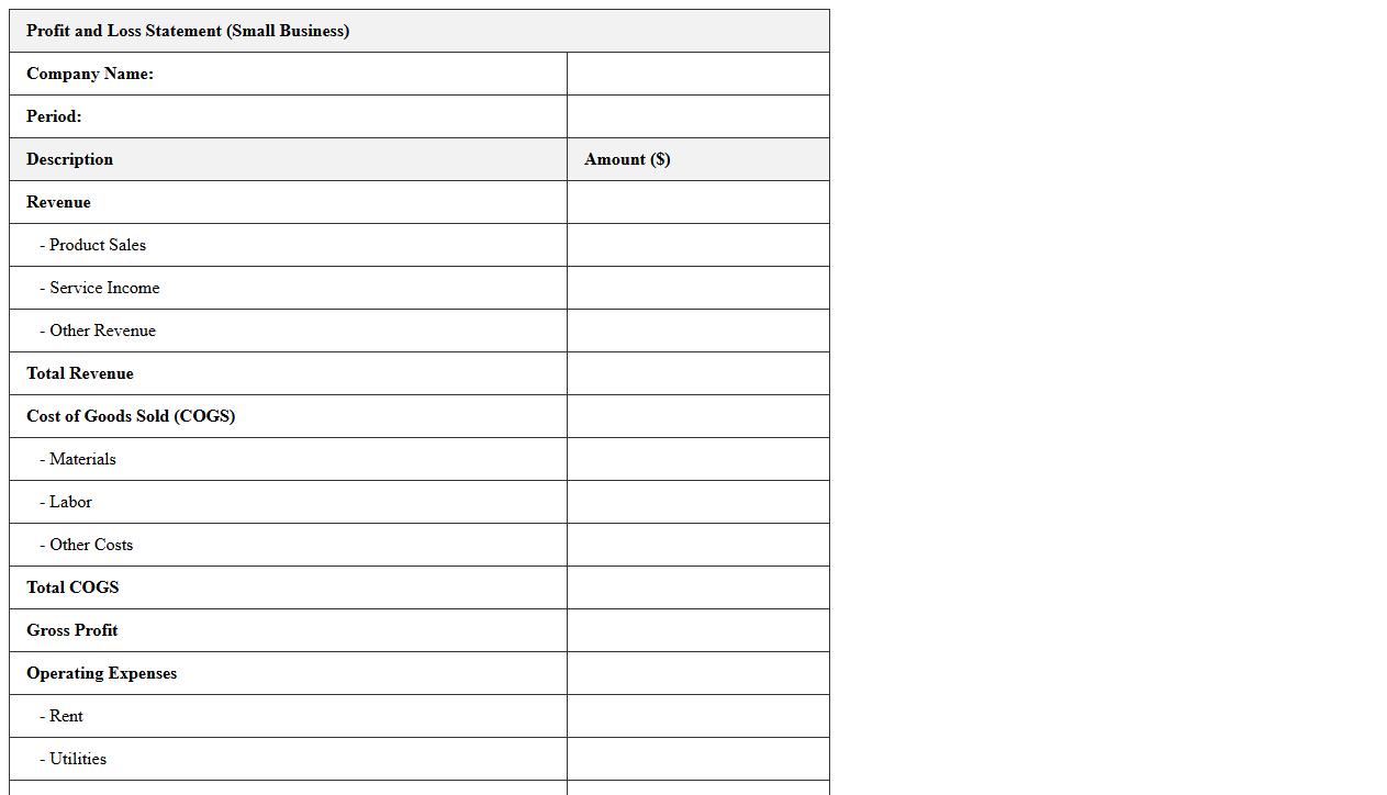 Profit and Loss Statement Template for Small Businesses
