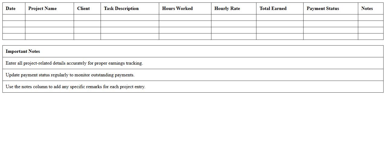 Project-Based Earnings Tracker Excel Sheet