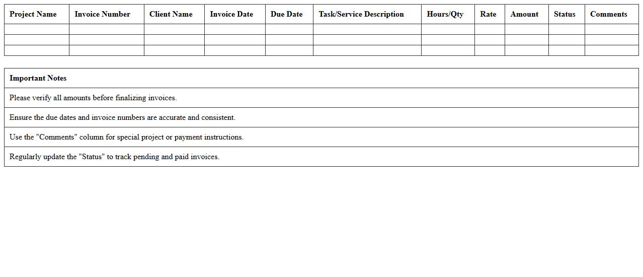 Project-Based Invoice Summary Excel