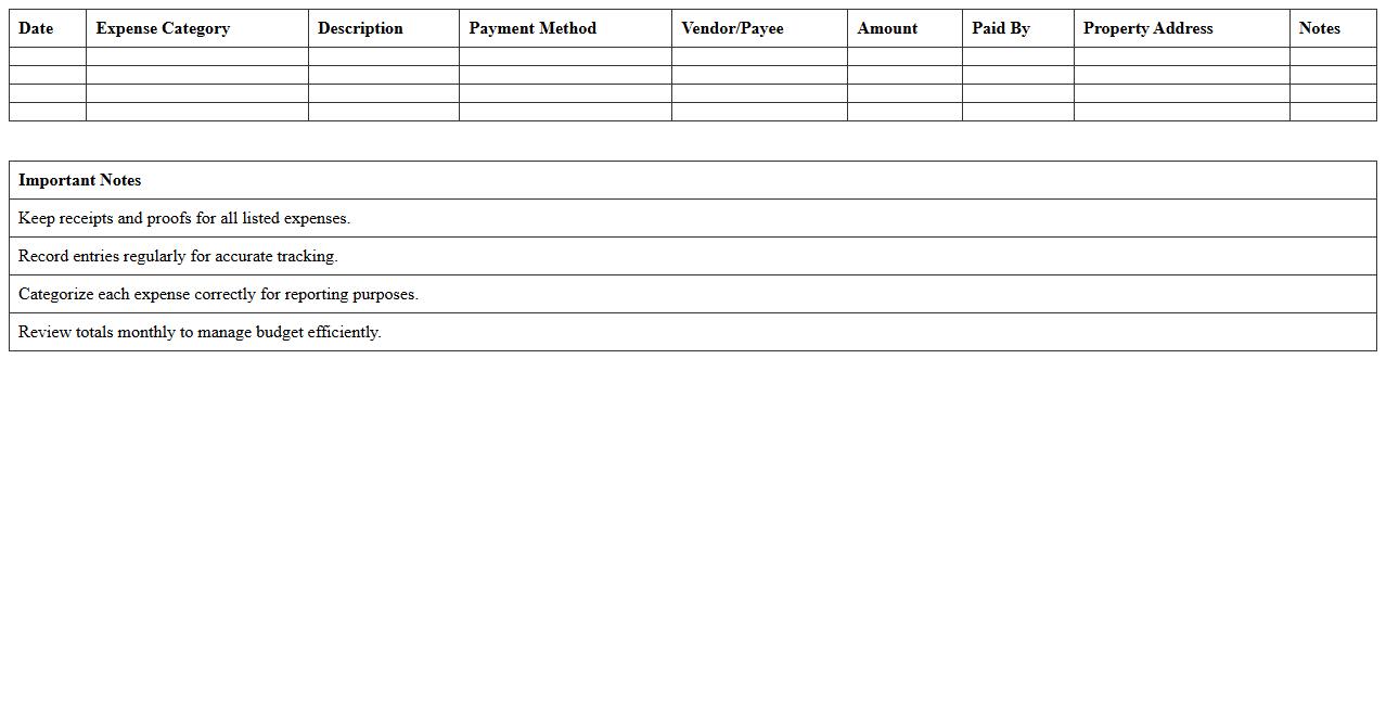 Property Management Expense Ledger Template