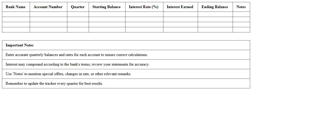 Quarterly Banking Interest Income Tracker Excel Template