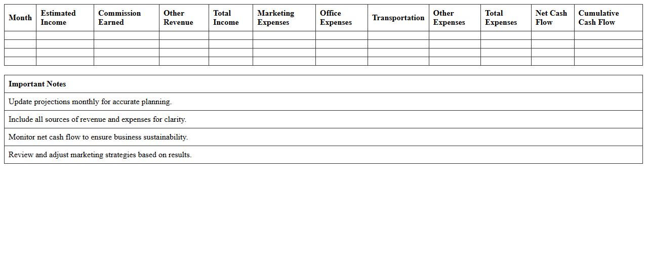 Real Estate Agent Cash Flow Projection Sheet