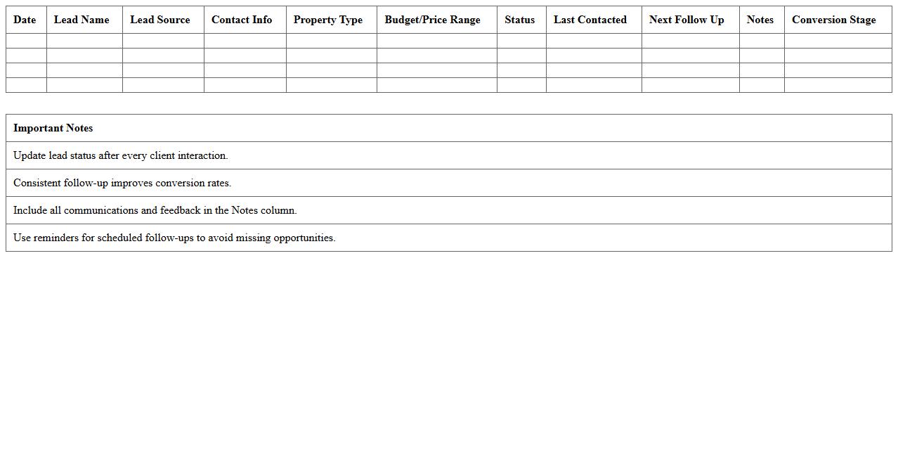 Real Estate Agent Lead Tracking & Conversion Template