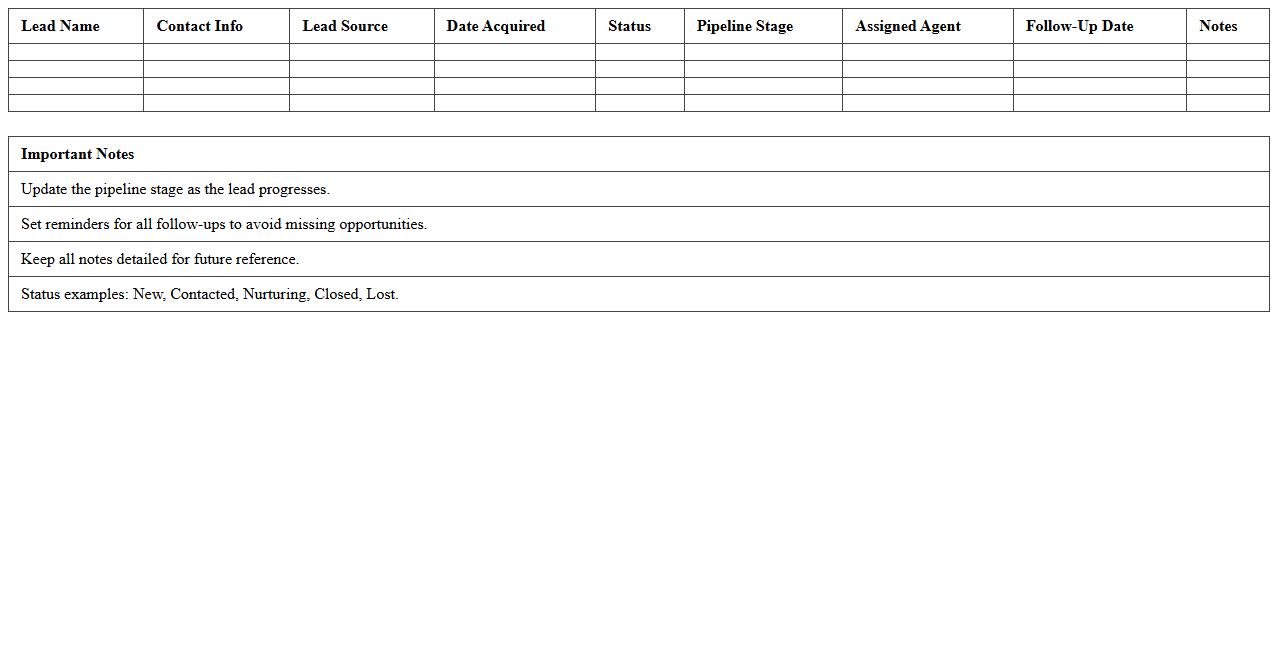 Real Estate Lead Management Pipeline Spreadsheet
