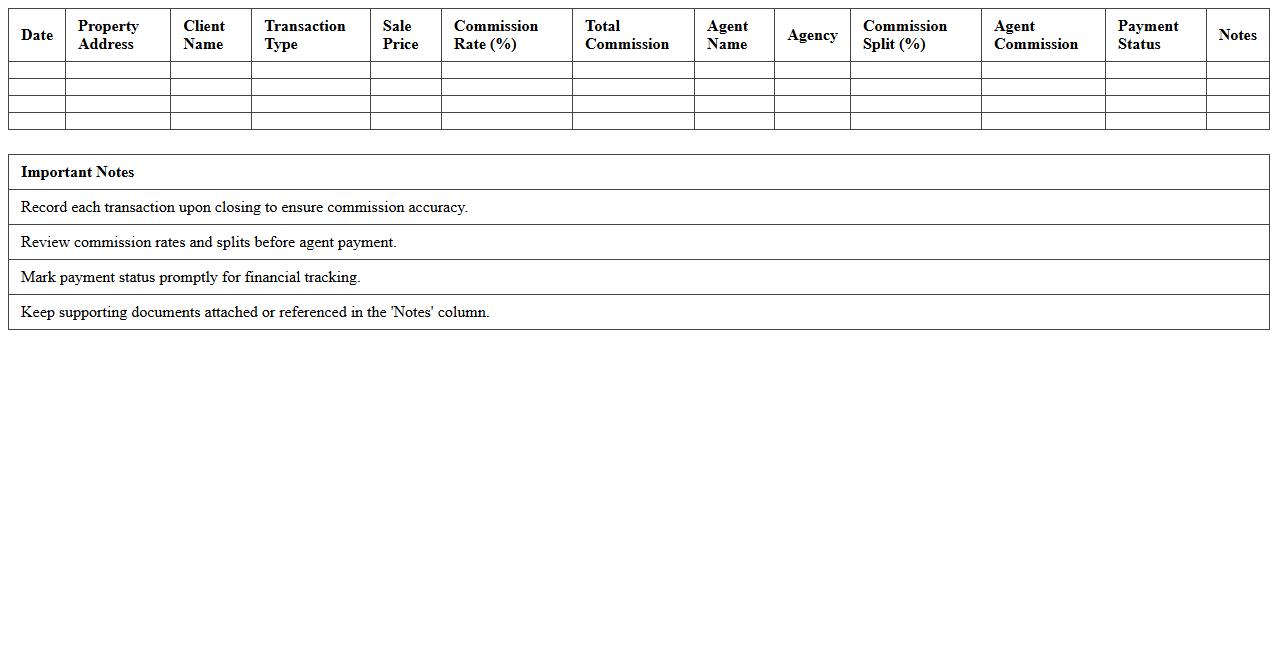 Real Estate Transaction Commission Log Spreadsheet