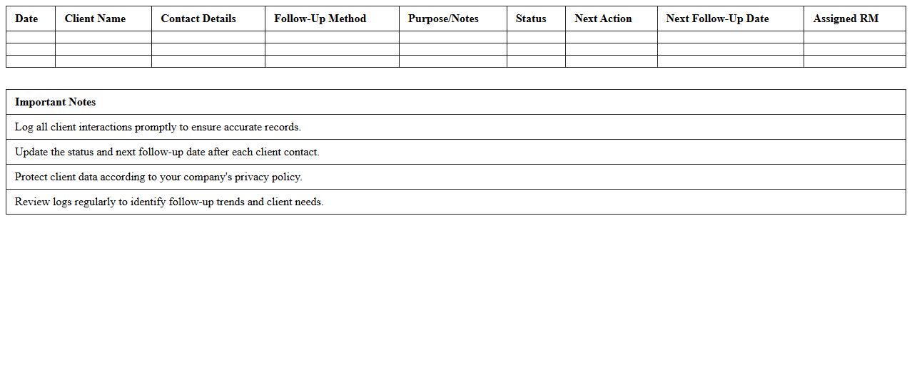 Relationship Manager Client Follow-Up Log