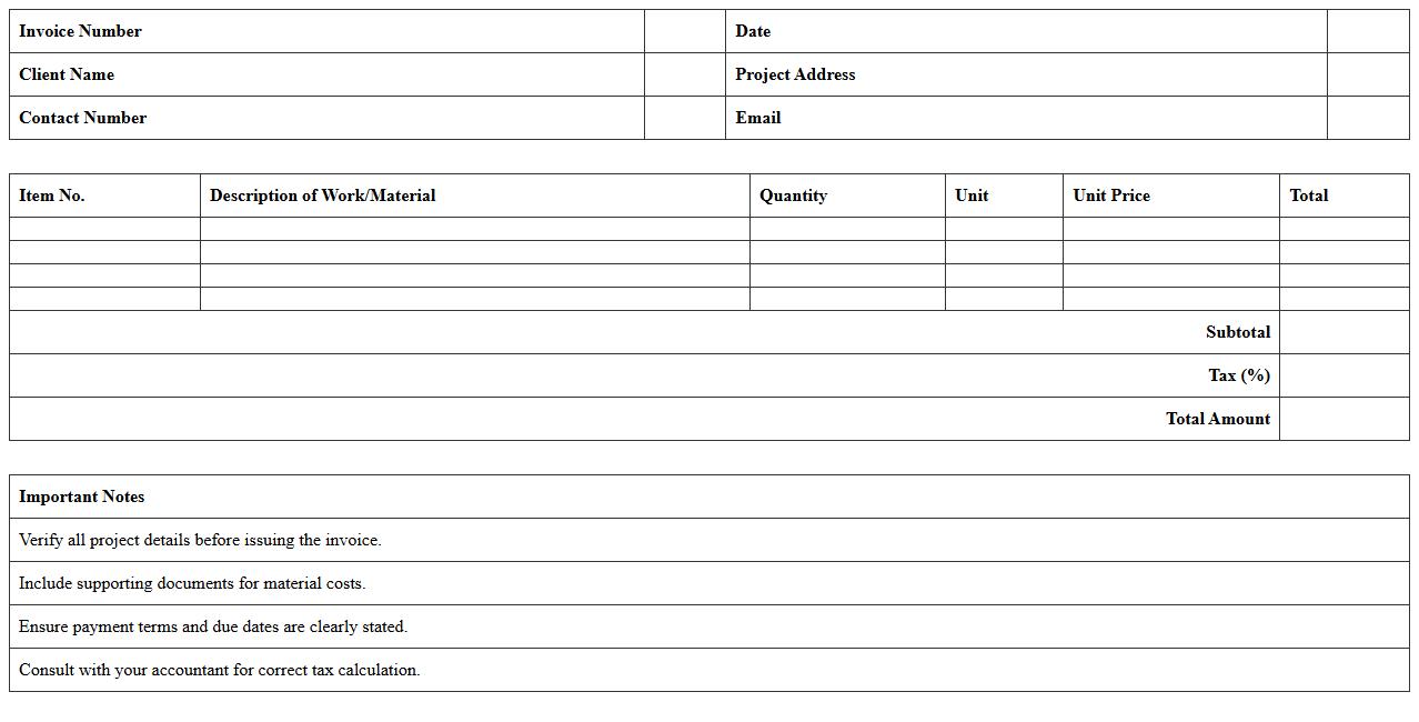 Renovation Project Invoice Excel Template