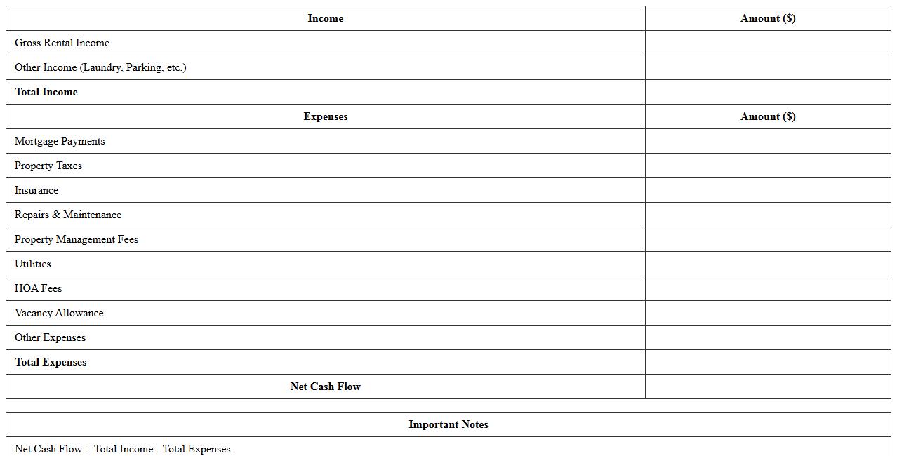 Rental Property Annual Cash Flow Statement Excel