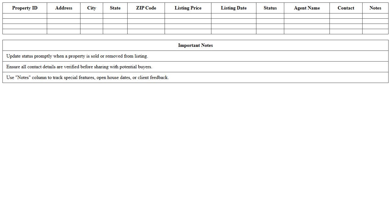 Residential Property Listing Tracker Excel Template