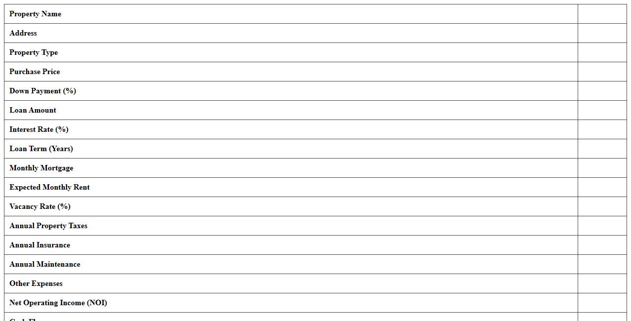 Residential Real Estate Opportunity Excel Template