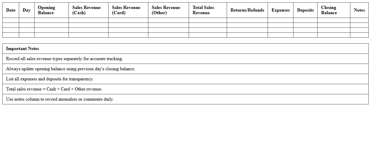 Retail Daily Revenue Log Excel Sheet