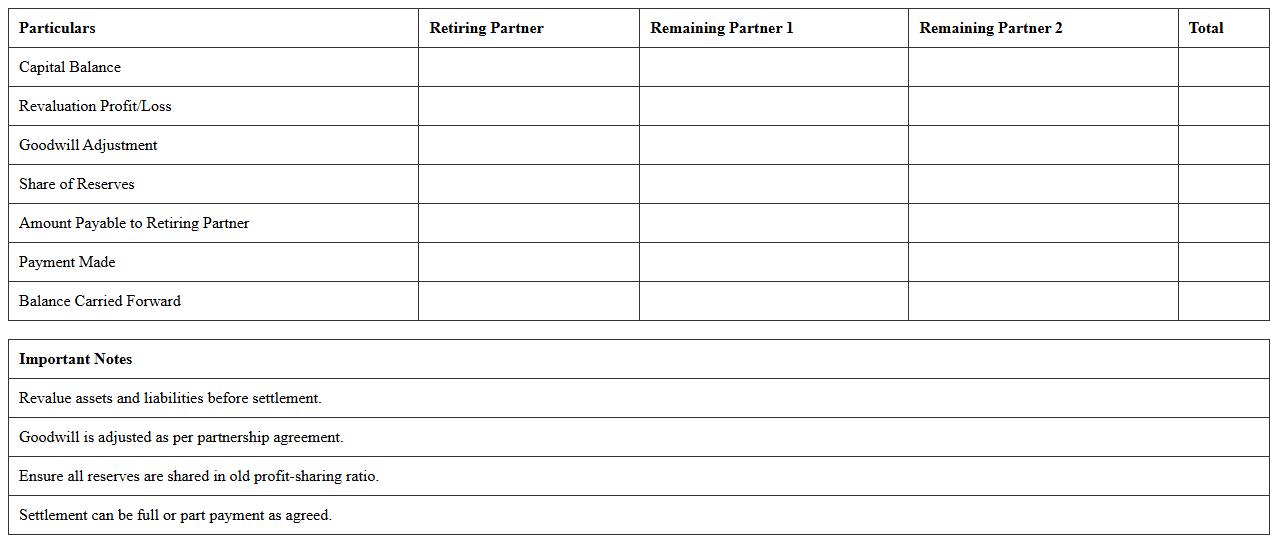 Retirement of Partner Settlement Excel Worksheet