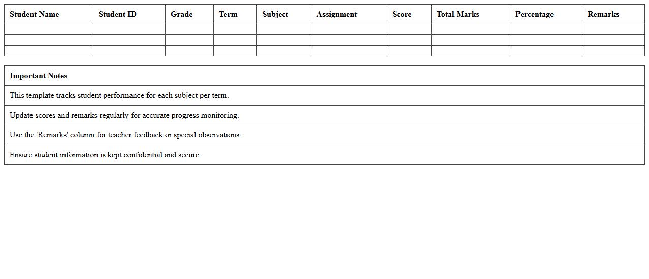 School Term Progress Report Excel Template