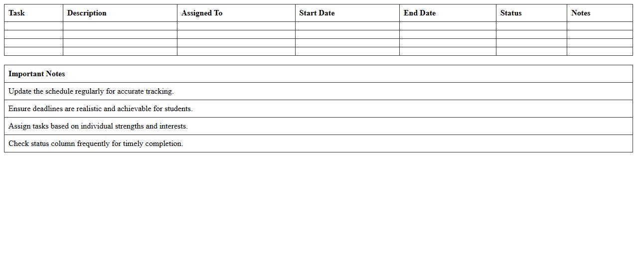 Science Fair Project Schedule Excel Sheet