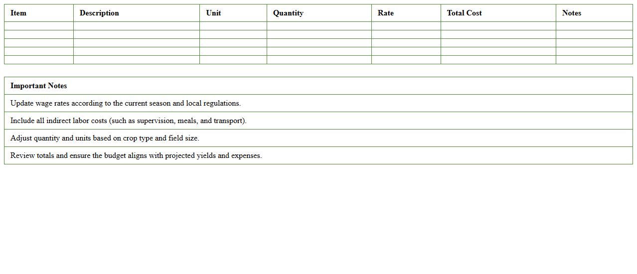 Seasonal Agricultural Labor Budget Planner