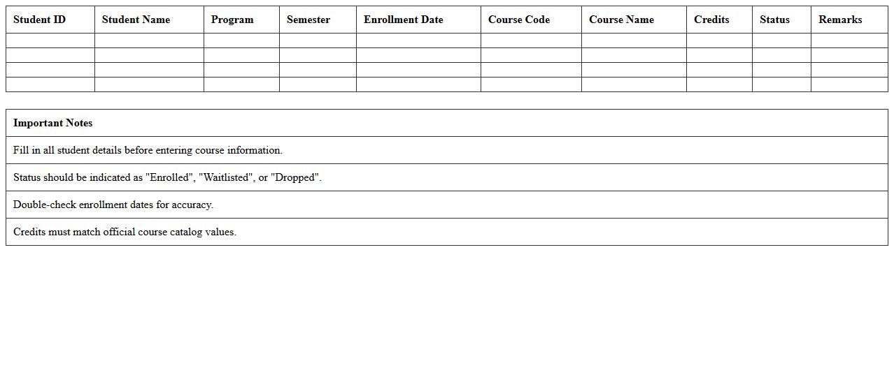 Semester Enrollment Dashboard Spreadsheet