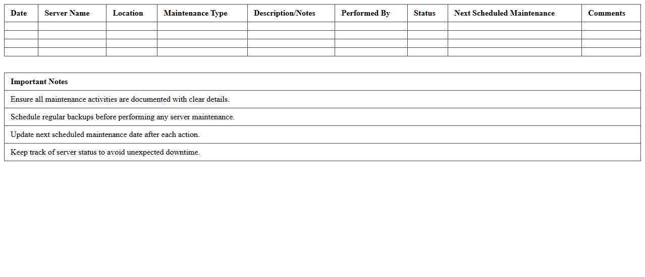 Server Maintenance Record Excel Spreadsheet