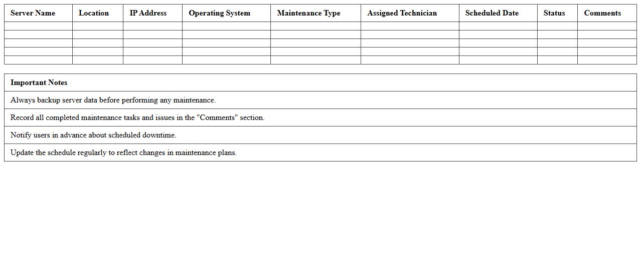 Server Maintenance Schedule Spreadsheet