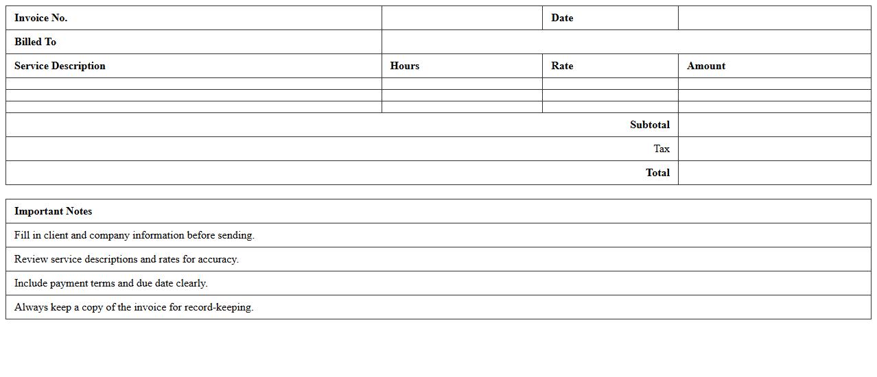 Service Invoice Excel Template