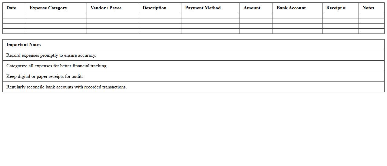 Small Business Bank Expense Planner