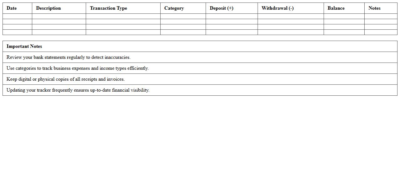 Small Business Bank Statement Tracker Spreadsheet