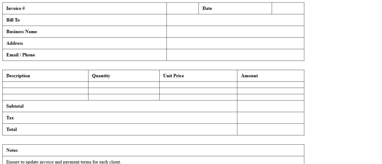 Small Business Invoice Generator Excel Spreadsheet