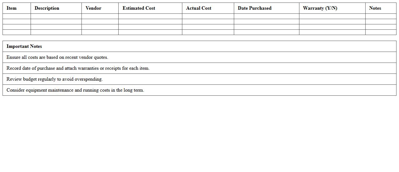 Small Farm Equipment Purchase Budget Spreadsheet