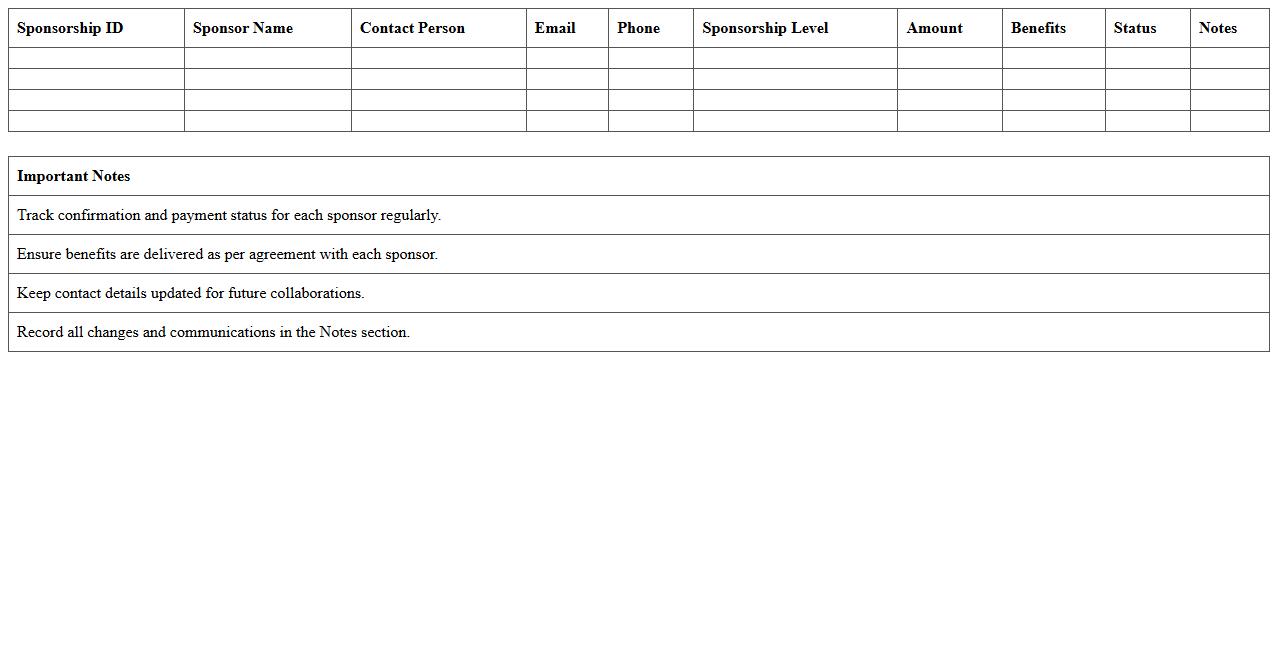 Sponsorship Management Sheet for Events