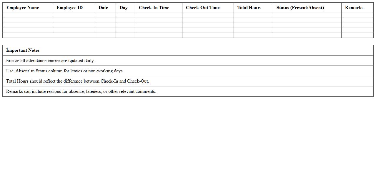 Staff Attendance Record Excel Spreadsheet