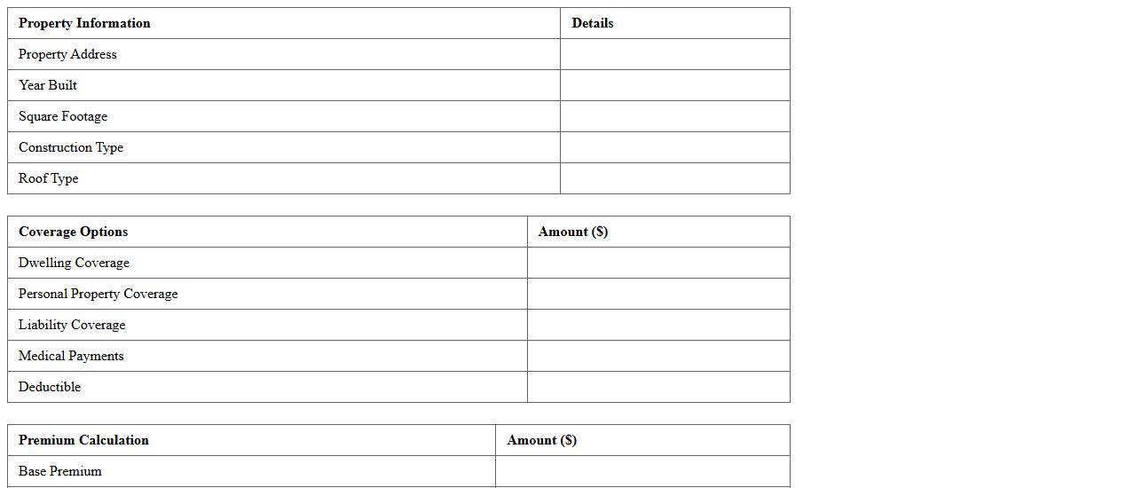Standard Homeowners Insurance Premium Calculator Template