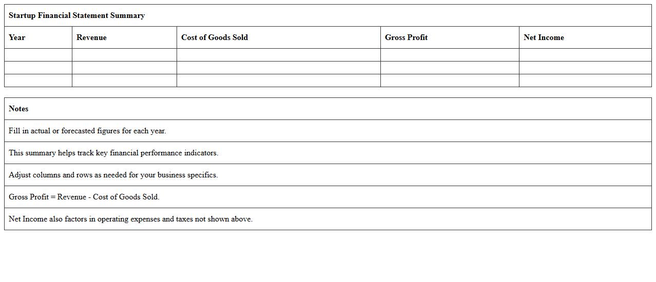 Startup Financial Statement Summary Excel Template