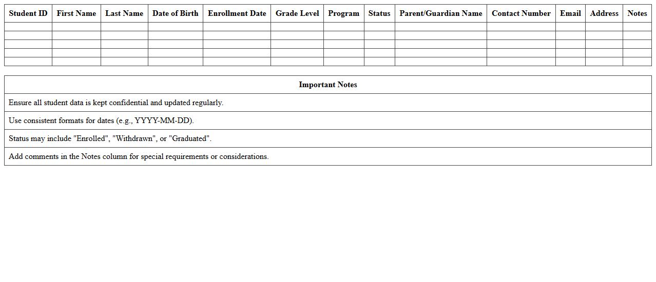 Student Enrollment Tracking Excel Template