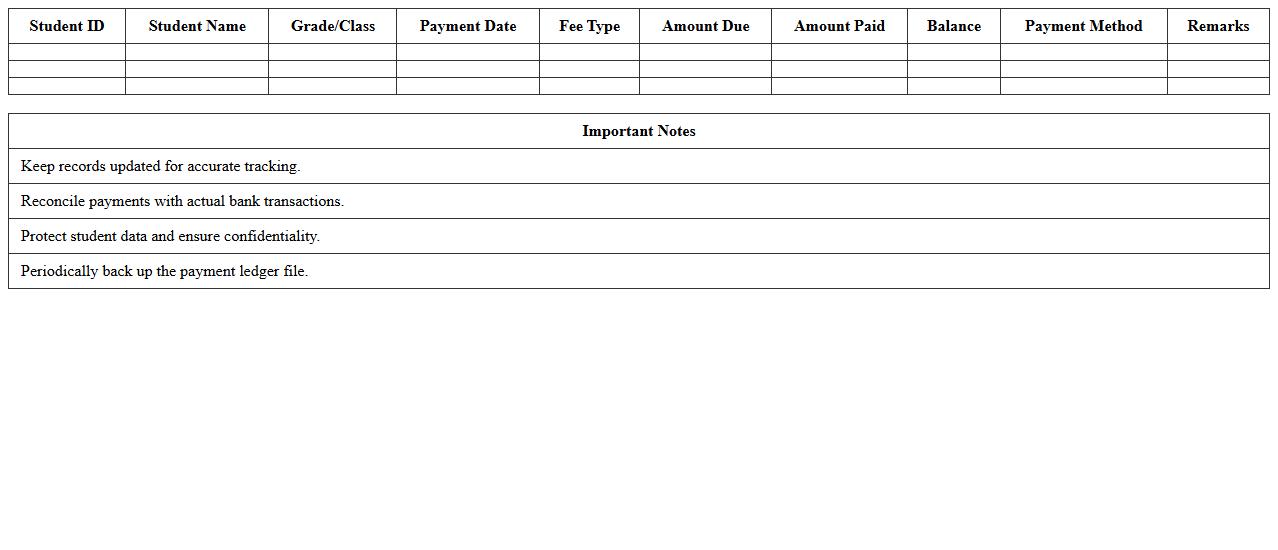 Student Payment Ledger Excel Template for Schools