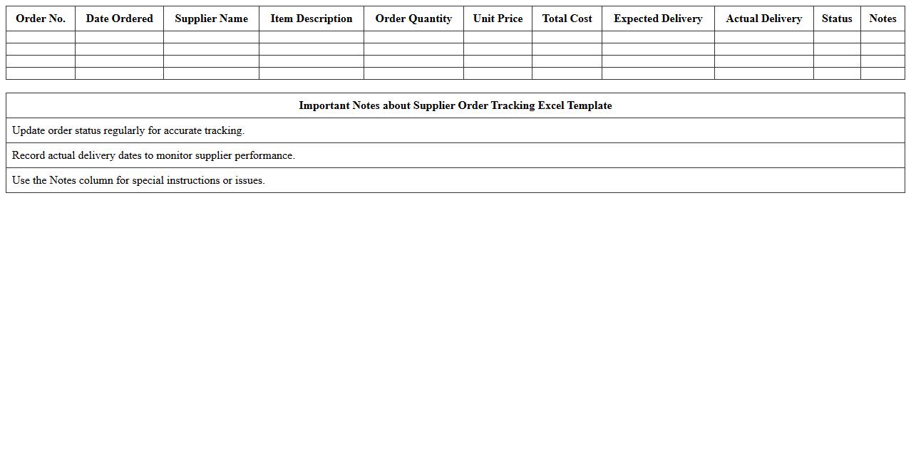 Supplier Order Tracking Excel Template