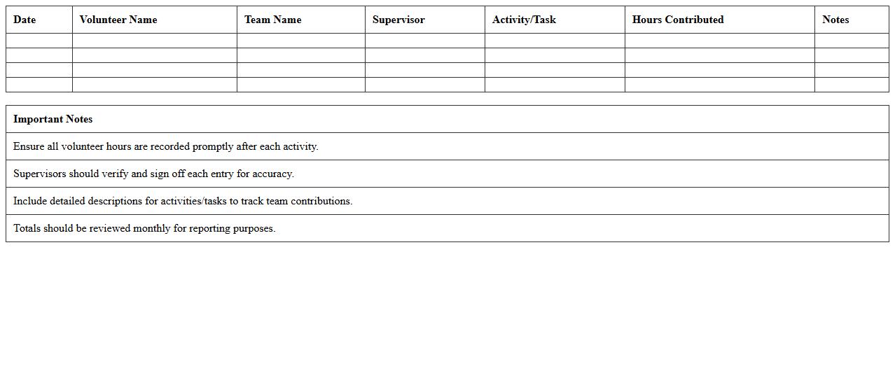 Team-Based Volunteer Hours Log Excel Template