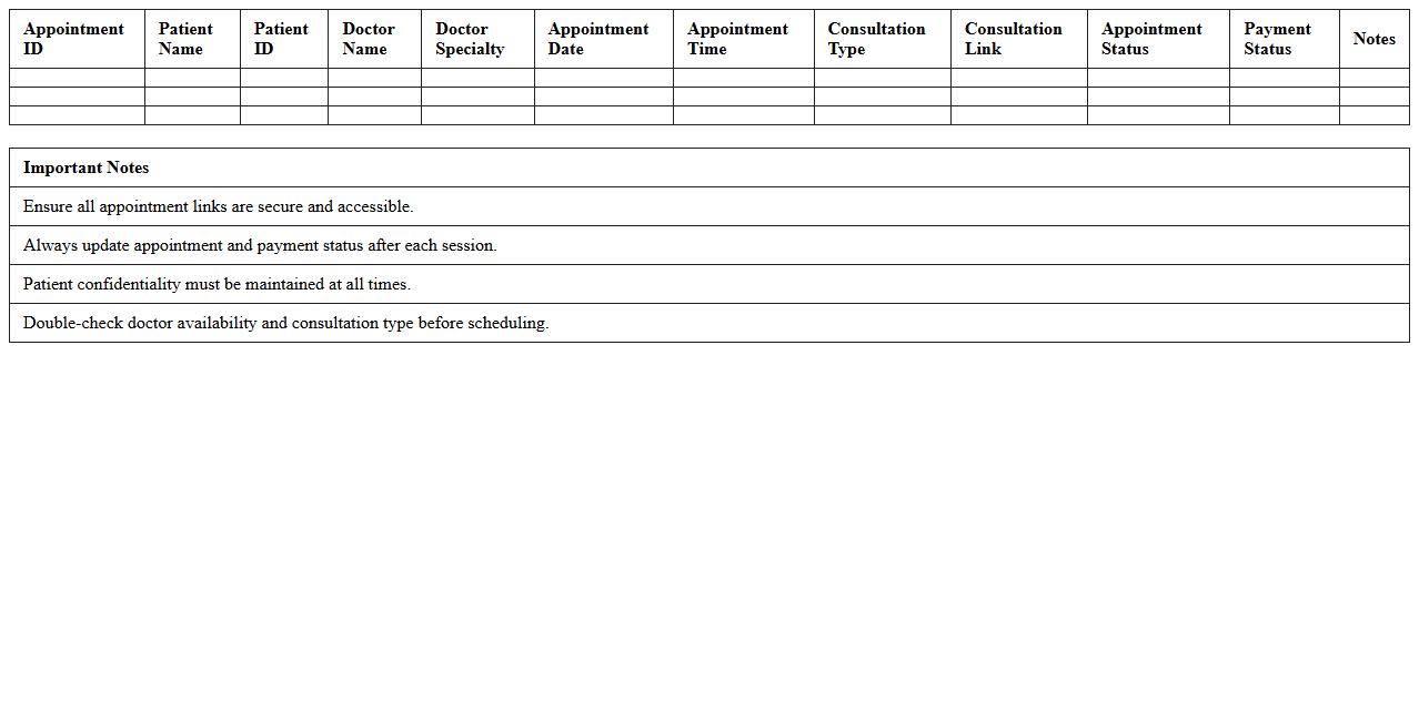 Telemedicine Appointment Management Excel Template
