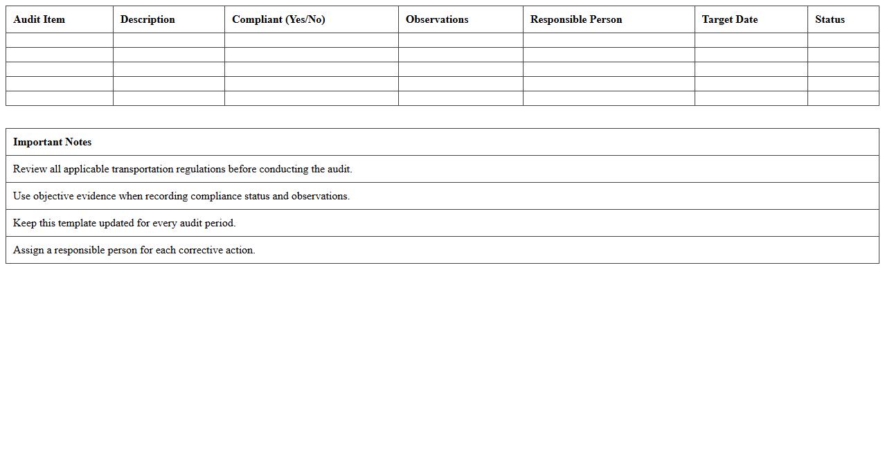 Transportation Compliance Audit Excel Template