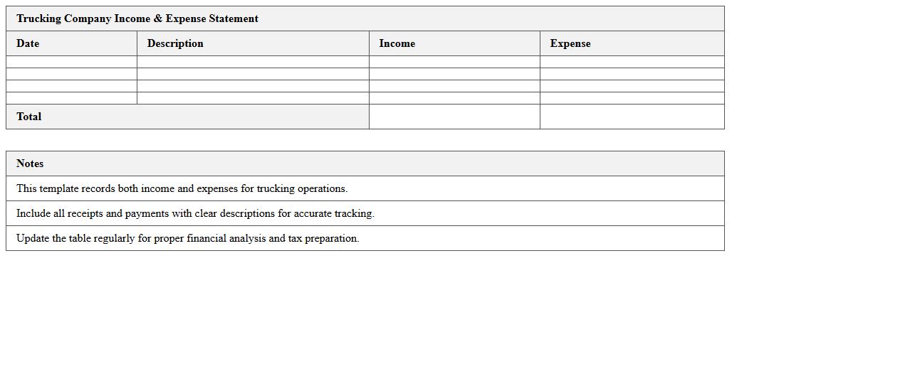 Trucking Company Income & Expense Statement Excel Template