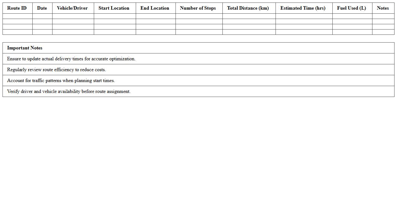 Urban Delivery Route Optimization Excel Template