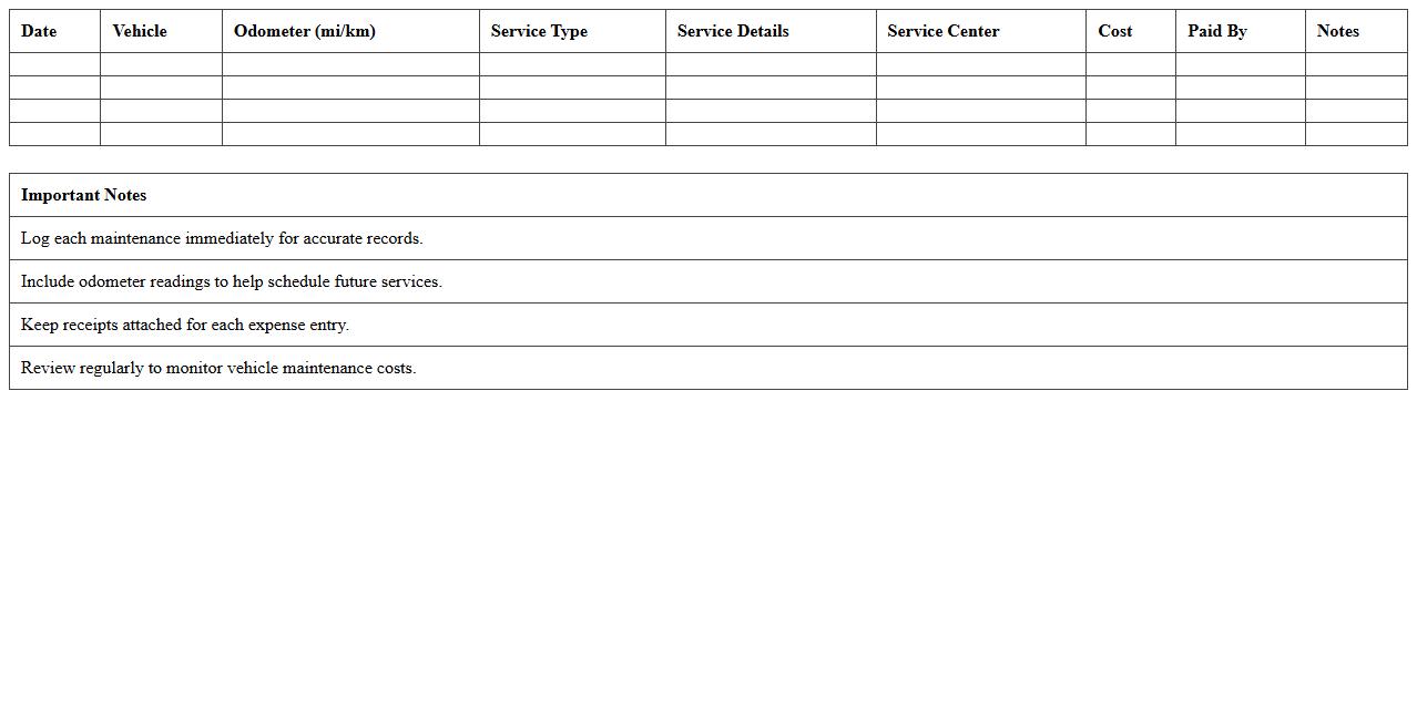 Vehicle Maintenance Cost Log Excel Sheet