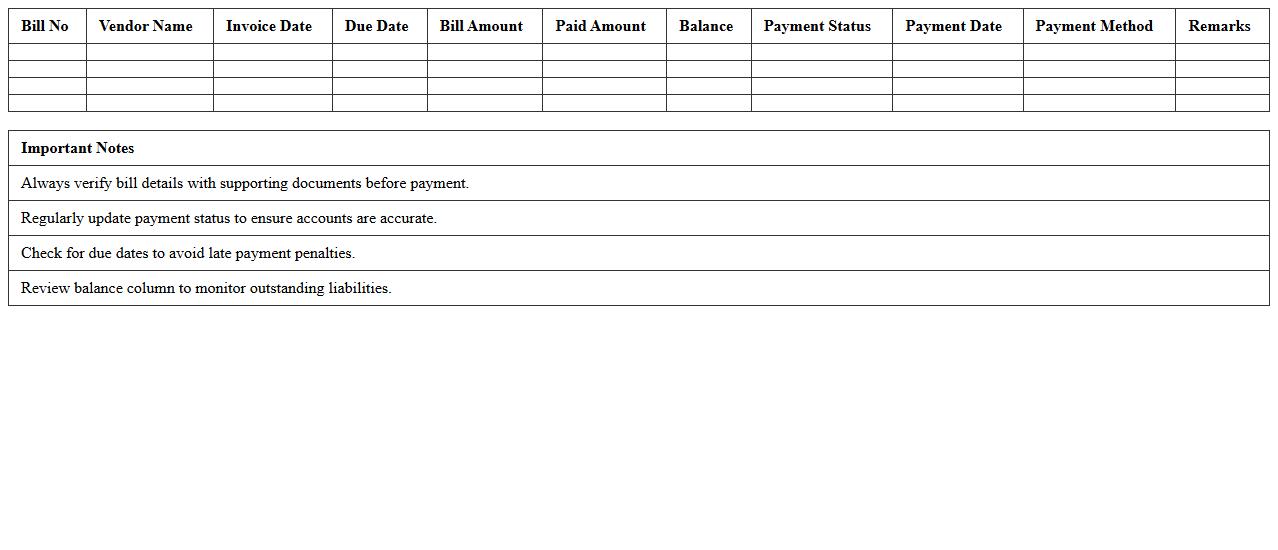 Vendor Bill Payment Management Excel Sheet