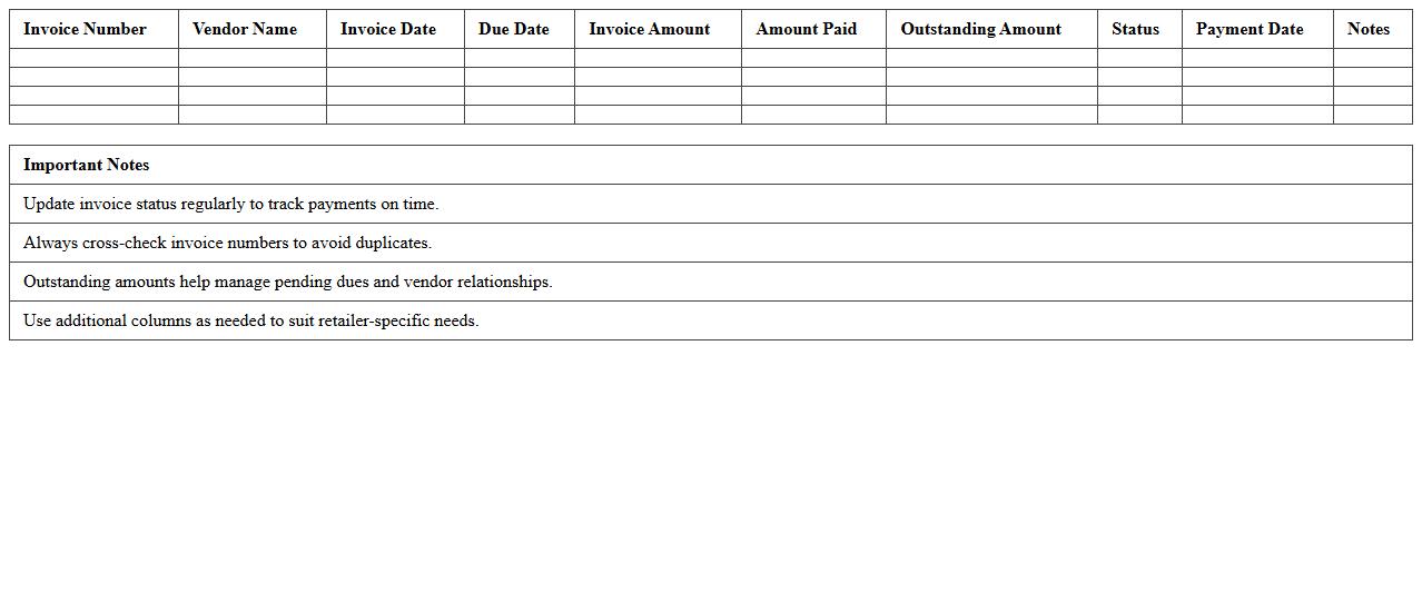 Vendor Invoice Tracker Excel Template for Retailers