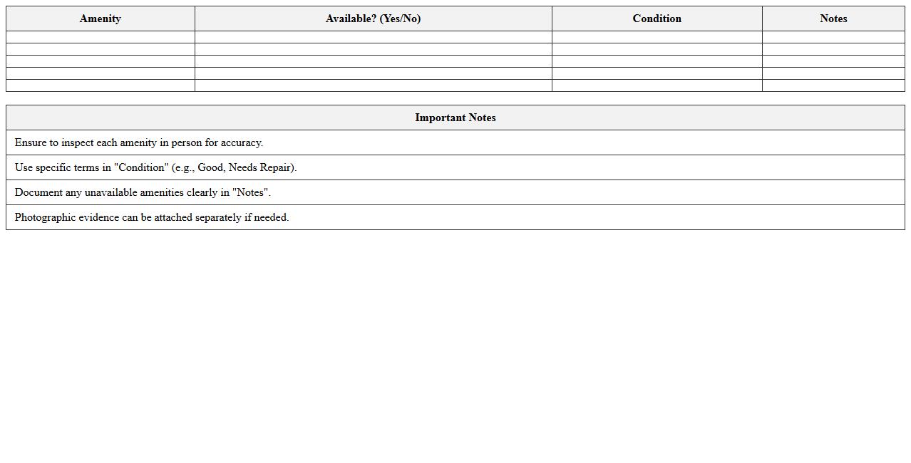 Venue Amenities Evaluation Template