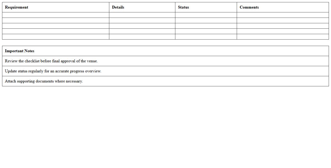 Venue Requirements Checklist Excel